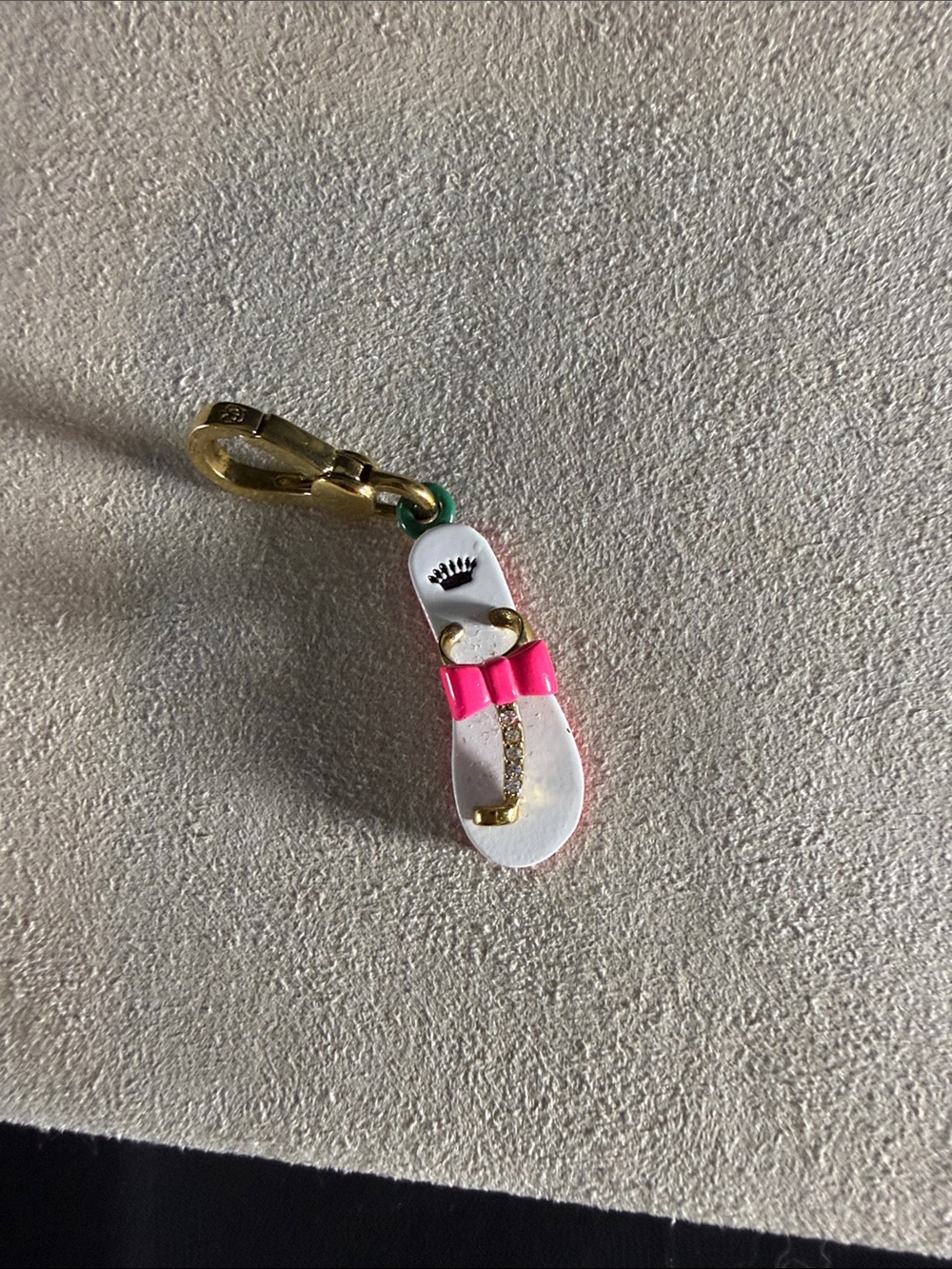 Pink and White Flip-Flop Charm Keychain with Gold Accents